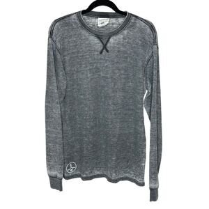 J. America Gray Waffle Knit Long Sleeve Tee Blue Graphic Print Casual Stretch L